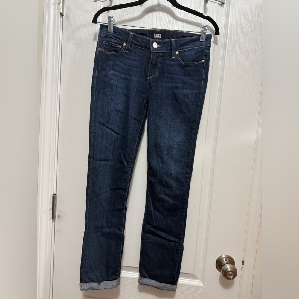 Paige Skyline Skinny Crop cuffed Hem Jeans women’s Sz 26 dark blue closet staple